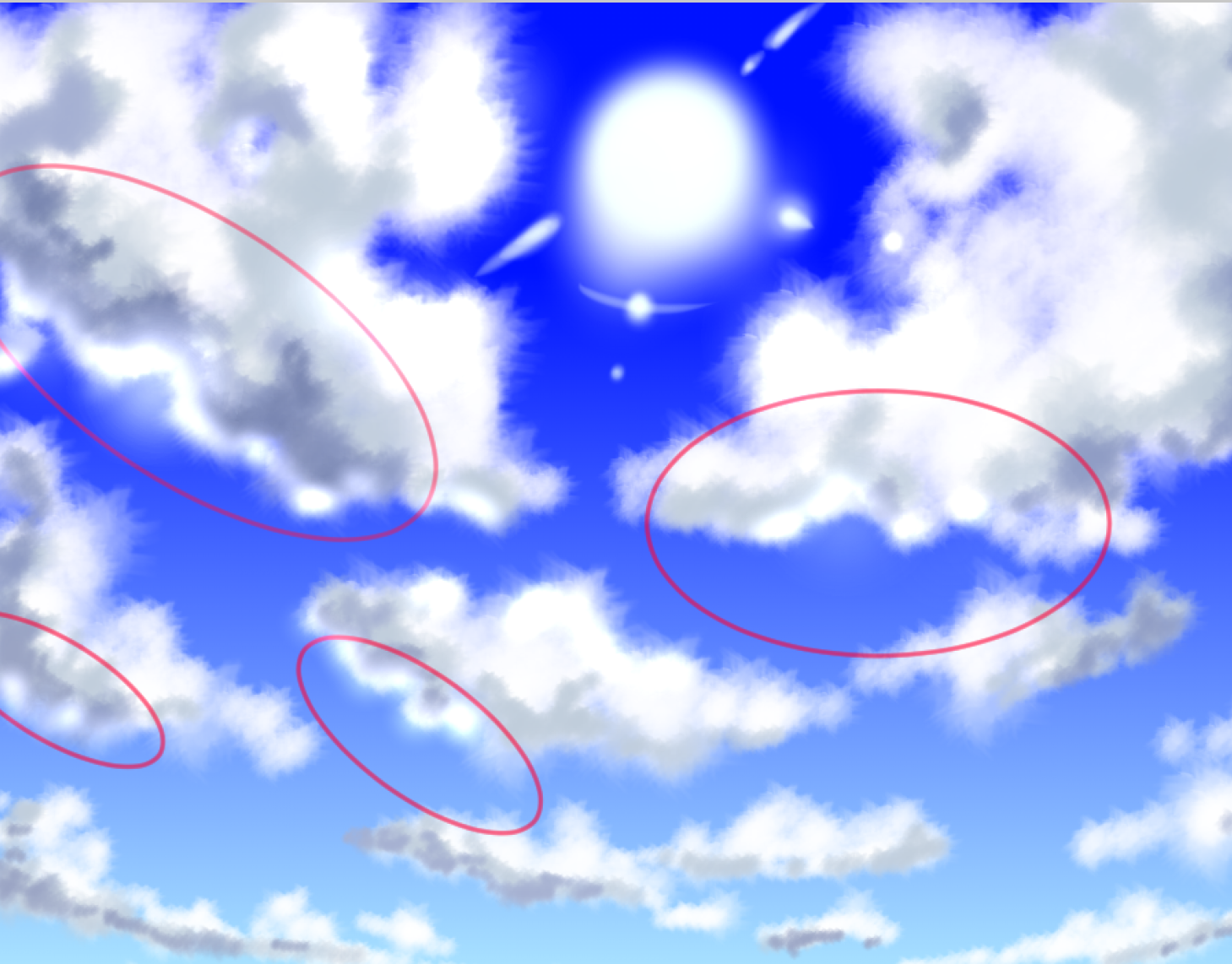 夏の背景練習　雲の描き方　イラスト練習